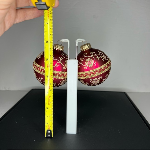 VTG Christmas by Krebs Burgundy Red Silver & Gold Ribbon Trimmed Glass Ornaments - Picture 4 of 8